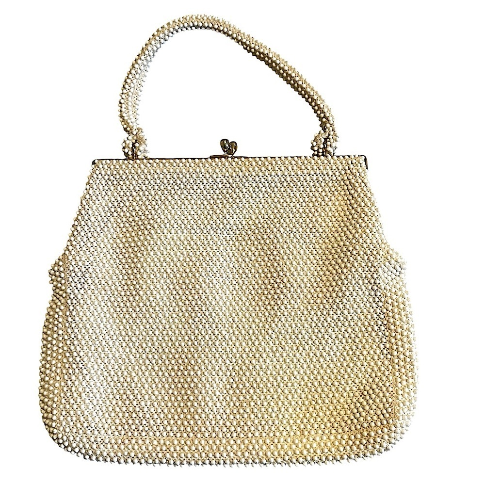Vintage Off White Beaded Top Handle Bag - Picture 2 of 8